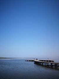 Scenic view of sea against clear blue sky