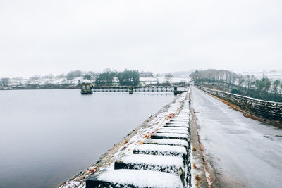 Close-up of bridge against sky during winter