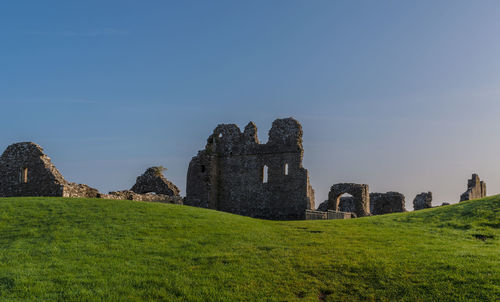 Historic ruins of ogmore castle against sky