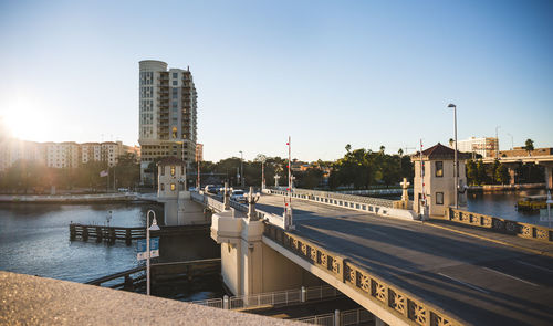 View of bridge over river in city