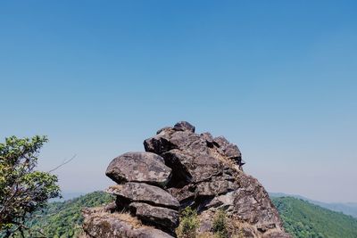 Rock formation against clear blue sky