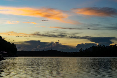 Scenic view of lake against sky during sunset