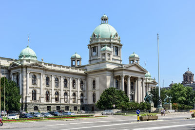 View of city against clear blue sky