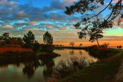 Scenic view of lake against sky during sunset