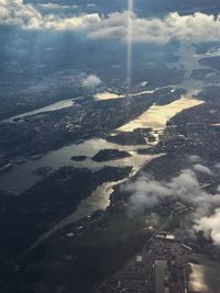 Aerial view of city against sky