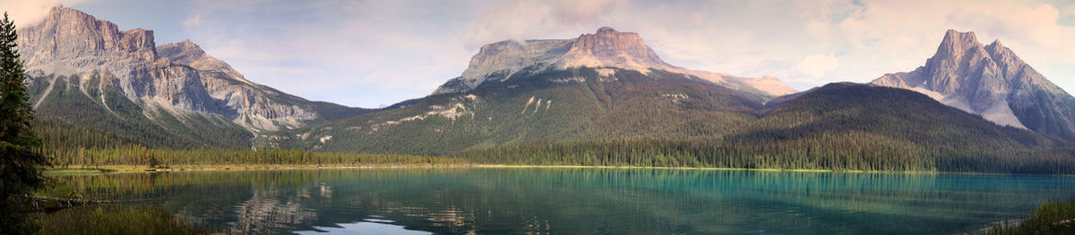 Panoramic view of lake and mountains
