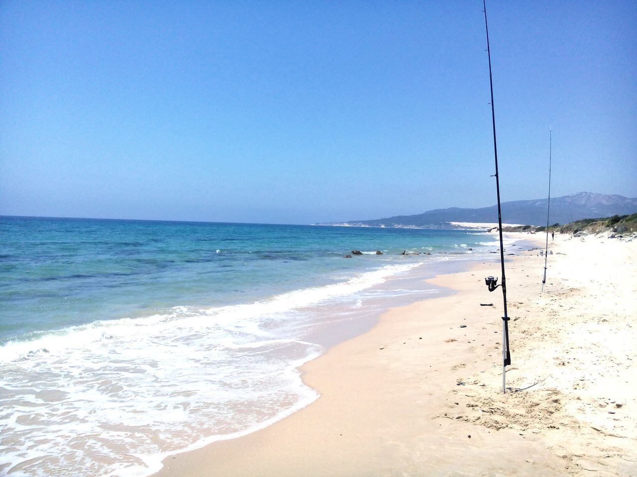 sea, beach, water, horizon over water, sand, clear sky, shore, scenics, tranquil scene, blue, tranquility, beauty in nature, copy space, nature, wave, idyllic, coastline, surf, vacations, incidental people