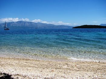 Scenic view of sea against blue sky