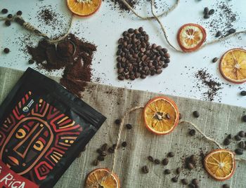 High angle view of coffee on table