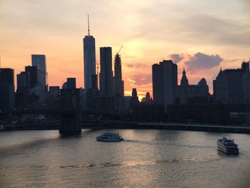 City skyline at sunset