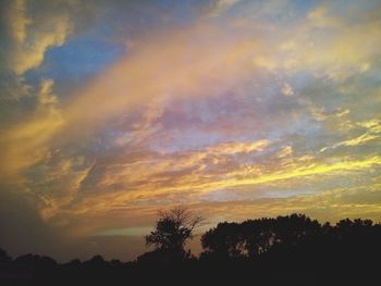 Silhouette of trees against cloudy sky