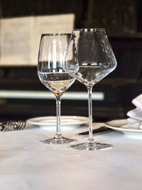 Close-up of wineglass on table