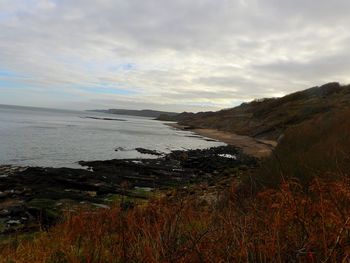 Scenic view of sea against cloudy sky