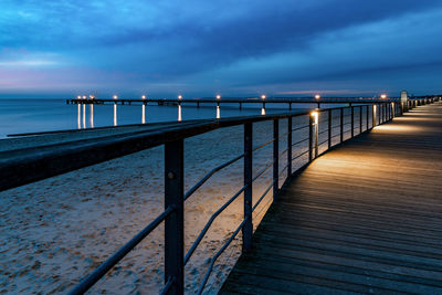 Pier over sea against sky at dusk