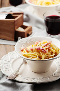 Close-up of meal served on table