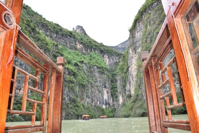 View of buildings against mountain range