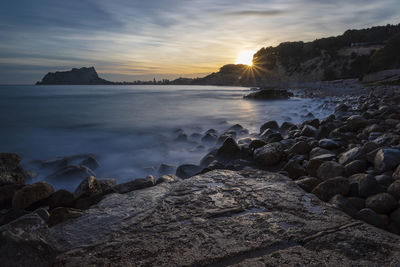 Scenic view of sea against sky during sunset