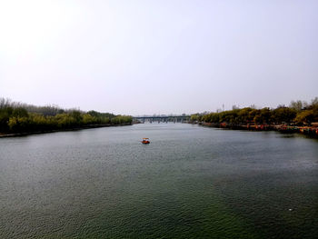 Scenic view of lake against clear sky