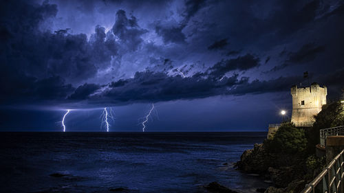 Scenic view of sea against sky at night