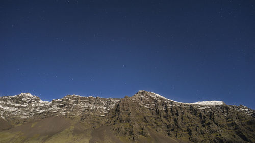 Low angle view of mountain range against clear sky