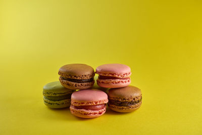 Close-up of cake against yellow background