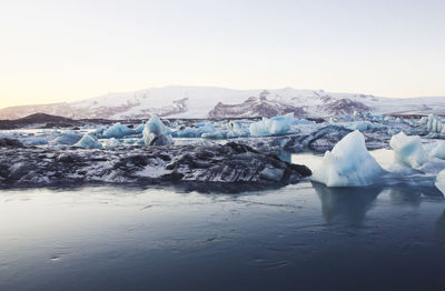 Icebergs at the glacier lagoon jökulsárlón in iceland, europe