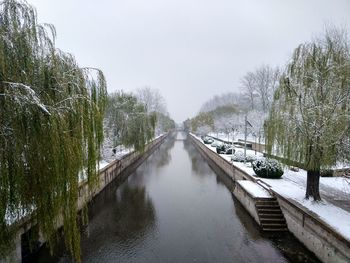 River amidst trees against sky during winter