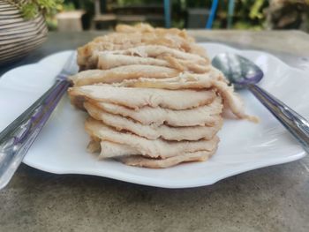 High angle view of dessert in plate on table