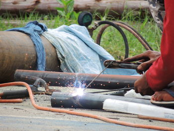 Man working on motorcycle