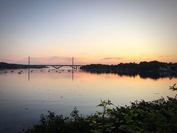 Scenic view of lake against sky during sunset