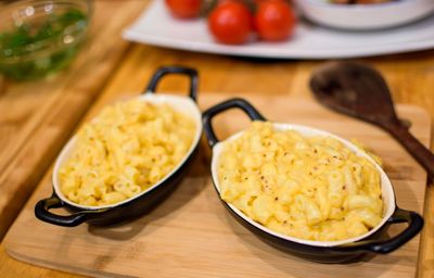 High angle view of food in plate on table