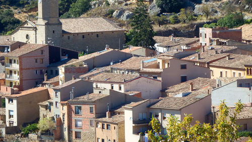 High angle view of buildings in city