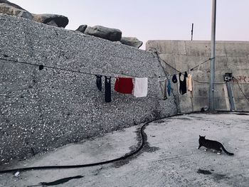 Clothes drying on the wall