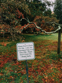 Information sign on field