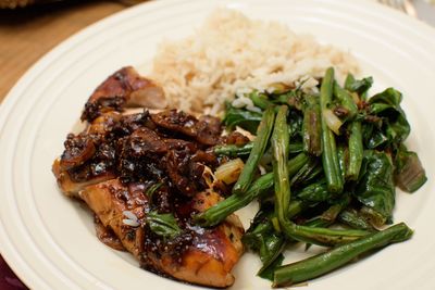 High angle view of meal served in plate