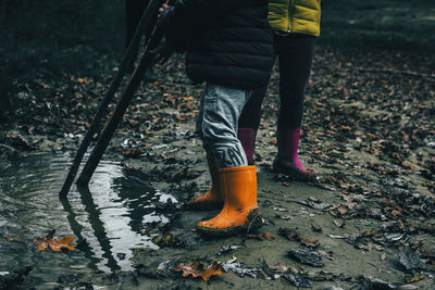 Low section of person standing on water