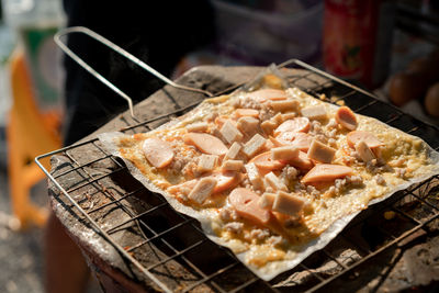 High angle view of meat in container