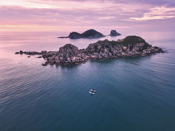 Aerial view of sup surfers ,triozerye, primorsky region, russia