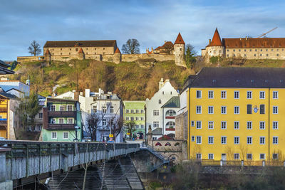 View of burghausen from salzach river, upper bavaria, germany