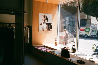 Woman working in glass window