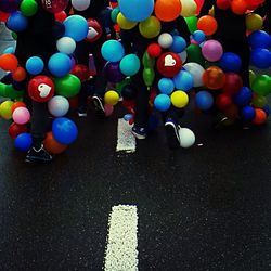 Colorful balloons in the dark
