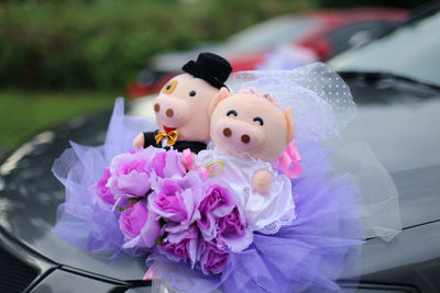 Close-up of purple toy car