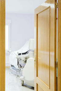 Medical equipment seen through door in hospital
