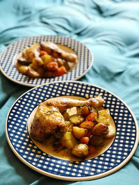 High angle view of food in plate on table