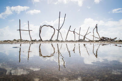 Surface level of hokitika text at beach