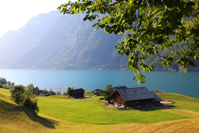 Scenic view of sea against mountain