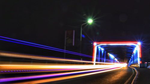 Light trails on road at night