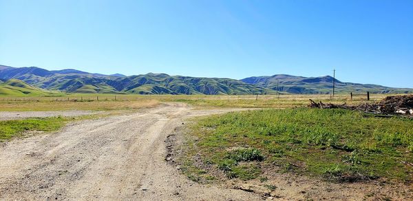 Scenic view of landscape against clear blue sky
