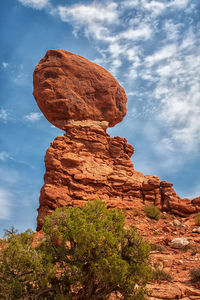 Low angle view of rock formation against sky