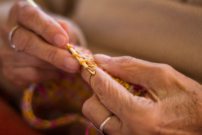 Close-up of hand knitting wool